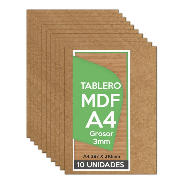 Pack de 10 tableros MDF A4 de 3 mm para manualidades, corte láser y bricolaje