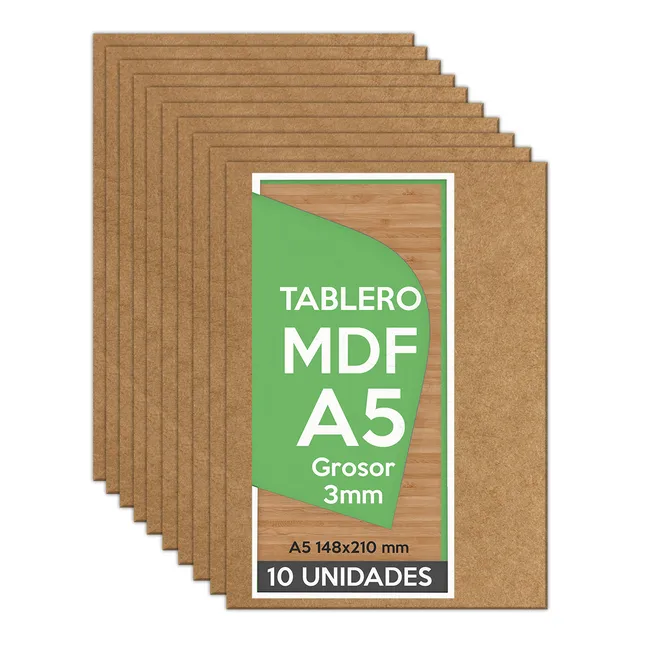 Pack de 10 tableros MDF A5 de 3 mm para trabajos de precisión, calado o decoración
